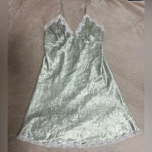 SHEIN Satin Chemise with Lace Trim in Soft Green